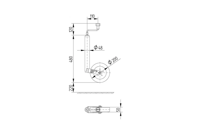 Tõukeratas klambriga KNOTT TK48+LB48 150kg 48mm 480-700mm
