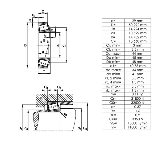 AL-KO koonusrull-laager LM 45449/410 SUUR 750KG